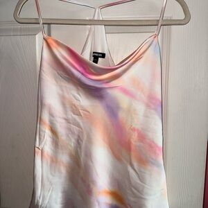 Express Satin Cowl Neck Cami in Pastel Watercolor Pink & Peach
